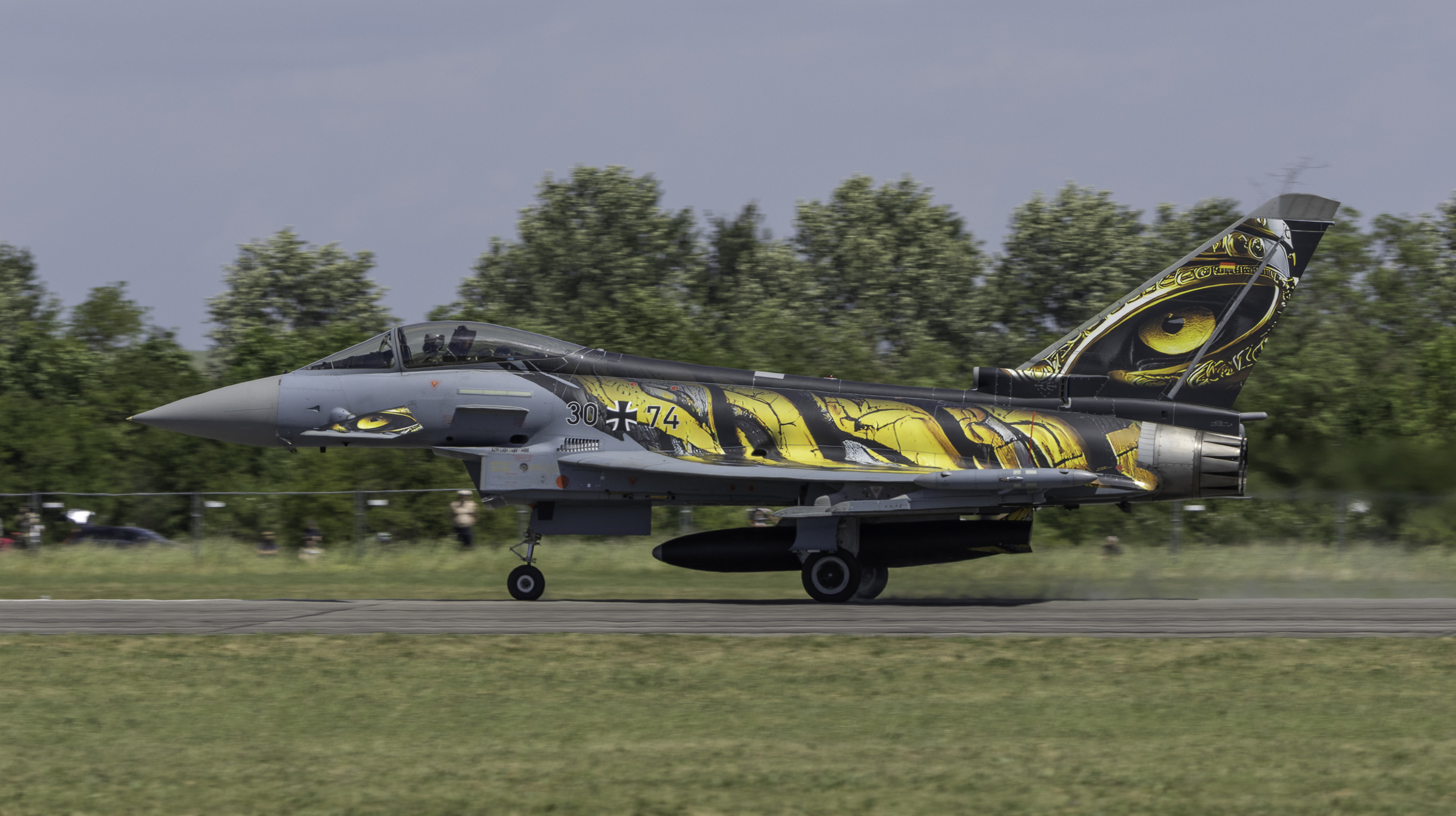 German Air Force Eurofighter Typhoon 30+74 'Ghost Tiger' rolling down the runway