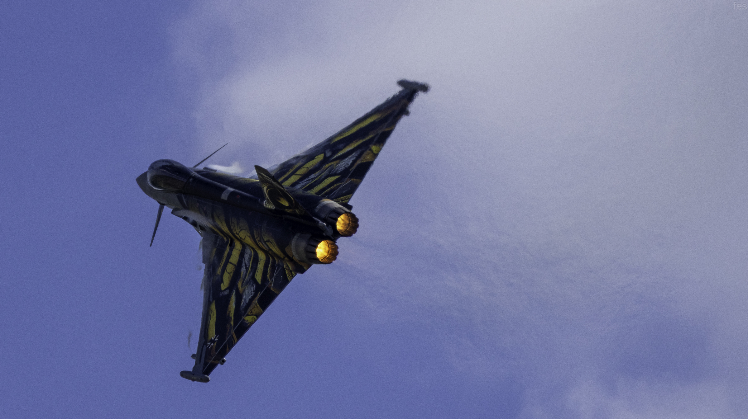 'Ghost Tiger' Typhoon in a hard banking turn with afterburners lit